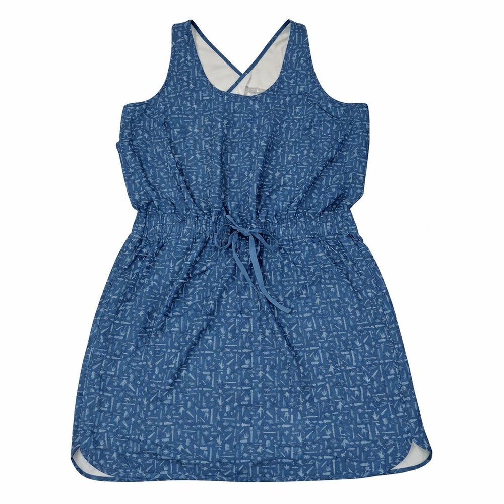 Patagonia Fleetwith Tank Dress Swamp Stamp Pigeon Blue Size Large Summer Dress